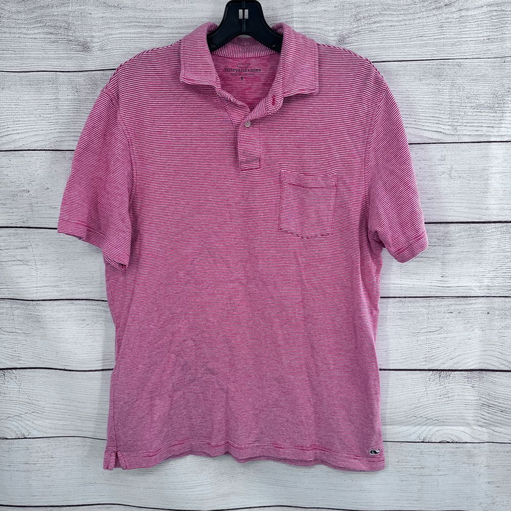 Vineyard Vines Men's Striped Polo Shirt Casual Cotton‎ Pink White Small
